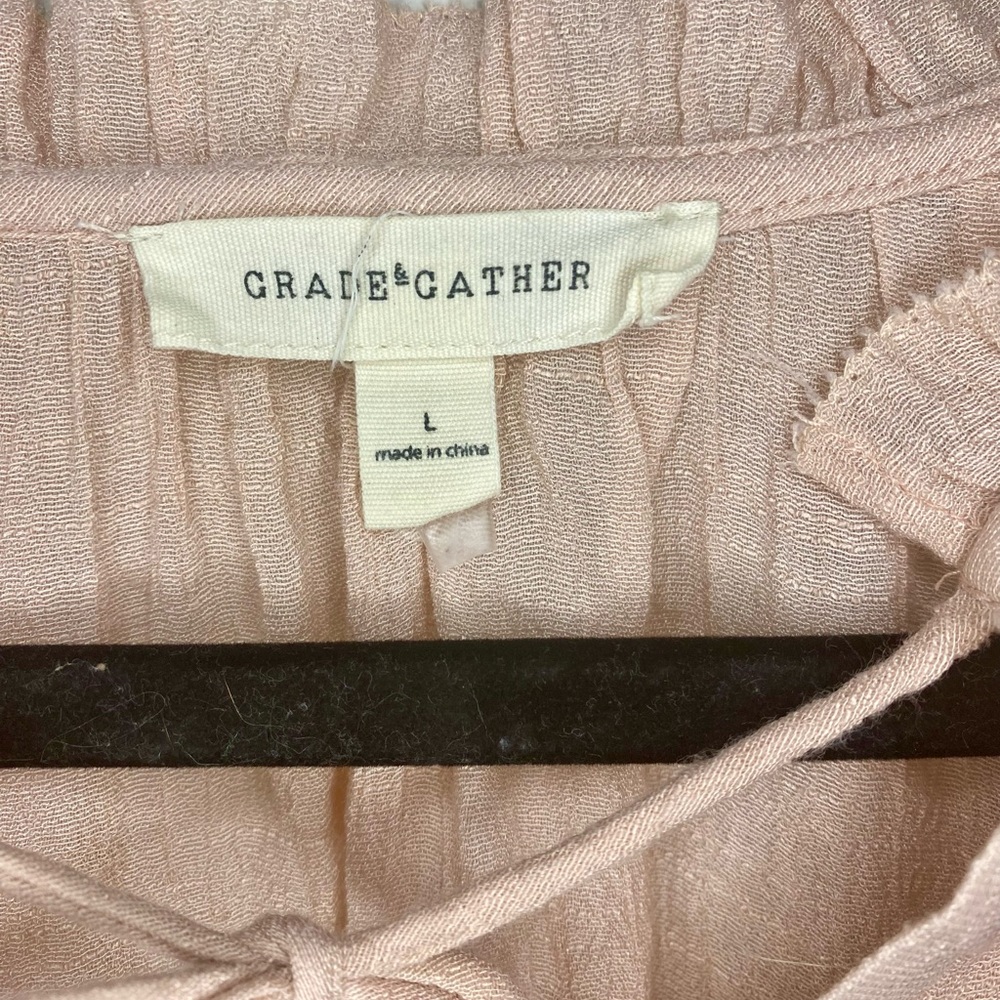 Grade and Gather Tea Rose Pink Gauze Blouse. Size L - Picture 4 of 8